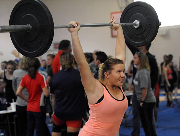 Palmetto's Elizabeth Atkinson warms up her clean and jerk at the district girls weightlifting meet at Manatee Wednesday. Read more here: http://www.bradenton.com/latest-news/article54624595.html#storylink=cpy