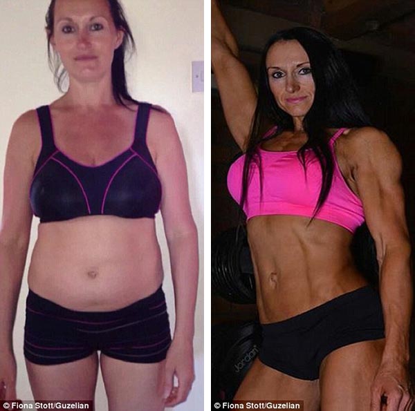 Fiona Stott, 37, from Bradford, who tipped the scales at 11 stone (left), cut out all 'naughty' food for a year, dropping down to 8.5st, and then in January she started training to get the toned look she wanted (right) Read more: http://www.dailymail.co.uk/femail/article-3345696/Eleven-stone-mother-two-transformed-champion-bodybuilder-just-10-MONTHS-partner-sent-healthy-eating-plan.html#ixzz3tNlxFybJ Follow us: @MailOnline on Twitter | DailyMail on Facebook
