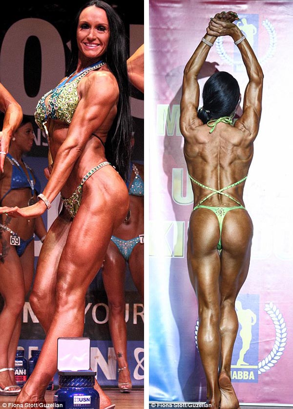 Fiona, seen posing during a competition, said: 'I needed another goal now I had lost the weight, so in December of the same year I decided that I wanted to train five-days-a-week and aim towards doing a bodybuilding competition the following October 2015' Read more: http://www.dailymail.co.uk/femail/article-3345696/Eleven-stone-mother-two-transformed-champion-bodybuilder-just-10-MONTHS-partner-sent-healthy-eating-plan.html#ixzz3tNmPMaqu Follow us: @MailOnline on Twitter | DailyMail on Facebook